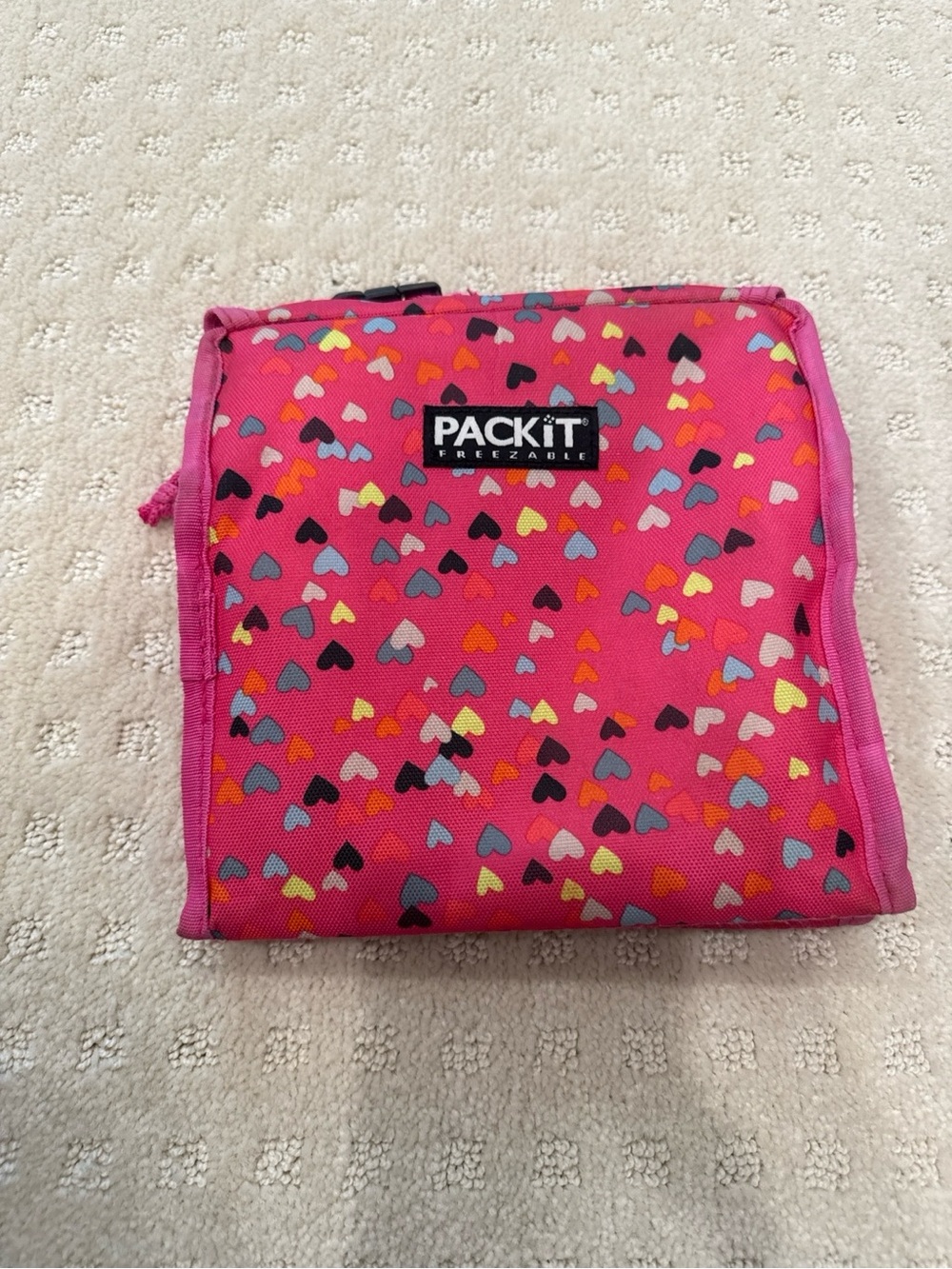 PackIt Freezable Lunch Bag Pink Heart Print Insulated Foldable